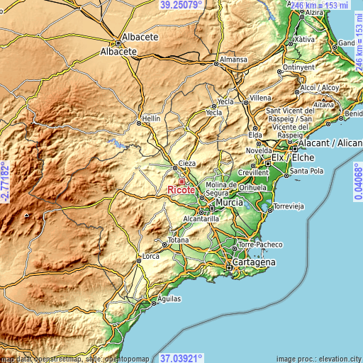 Topographic map of Ricote