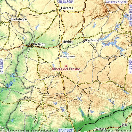 Topographic map of Ribera del Fresno