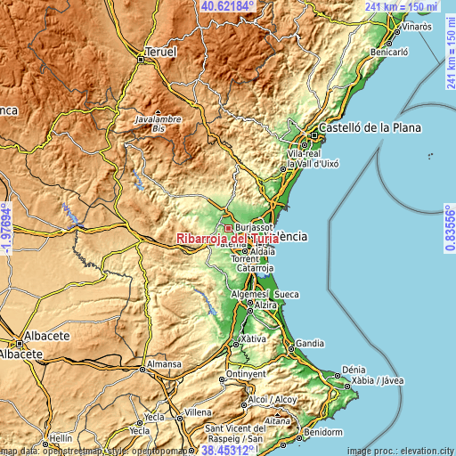 Topographic map of Ribarroja del Turia