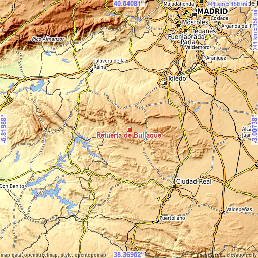 Topographic map of Retuerta de Bullaque