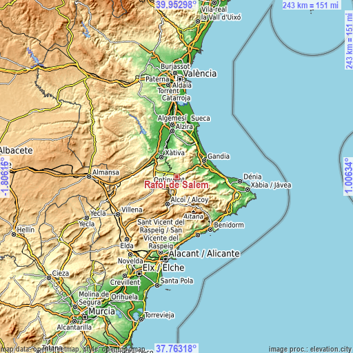 Topographic map of Ráfol de Salem