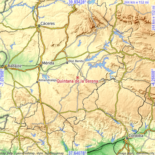 Topographic map of Quintana de la Serena