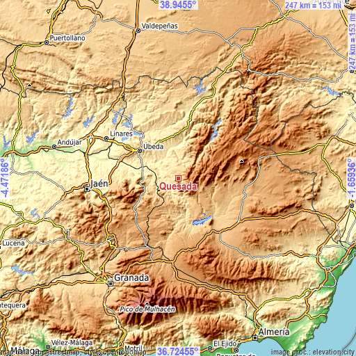 Topographic map of Quesada