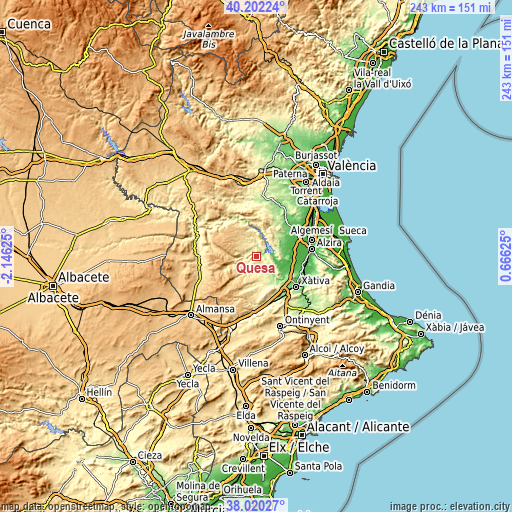 Topographic map of Quesa