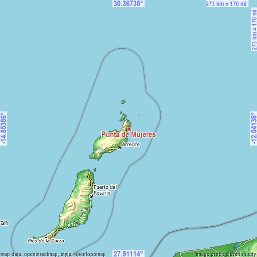 Topographic map of Punta de Mujeres