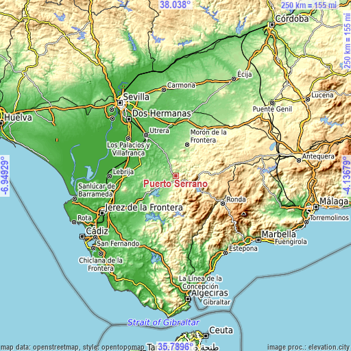 Topographic map of Puerto Serrano