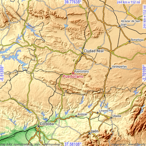 Topographic map of Puertollano