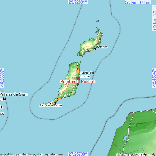 Topographic map of Puerto del Rosario