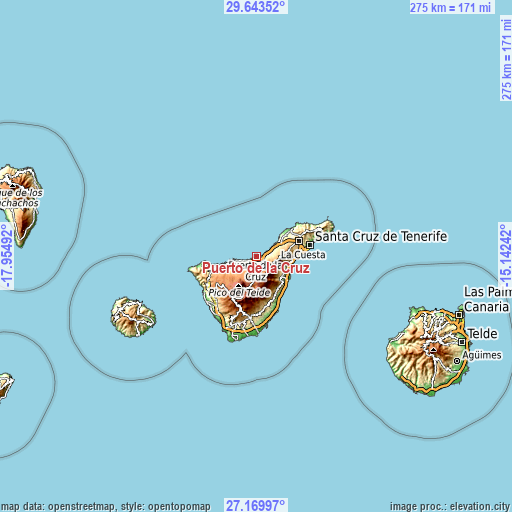 Topographic map of Puerto de la Cruz