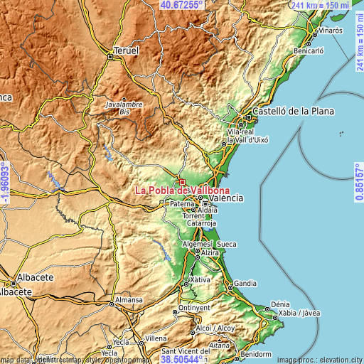 Topographic map of La Pobla de Vallbona