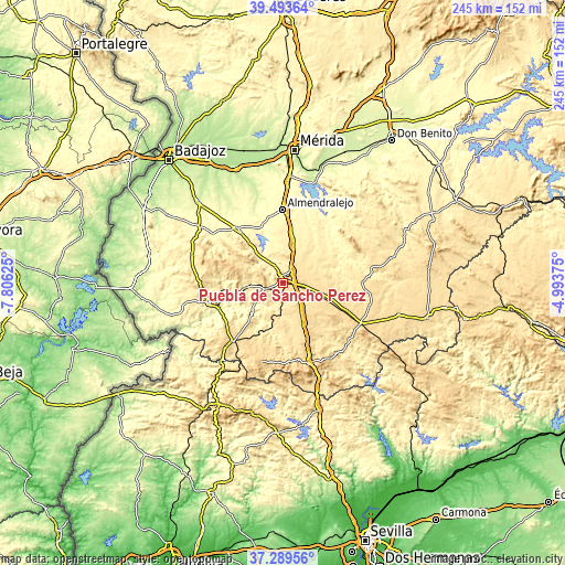 Topographic map of Puebla de Sancho Pérez