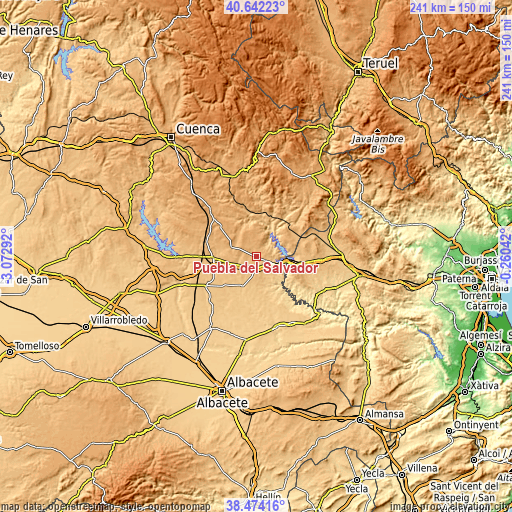 Topographic map of Puebla del Salvador