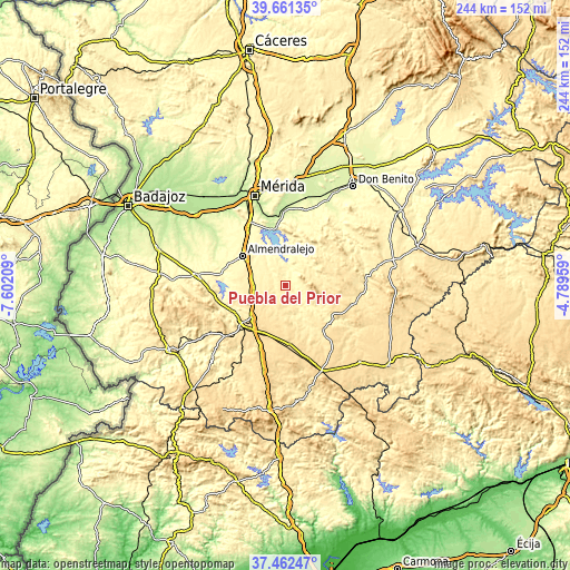 Topographic map of Puebla del Prior