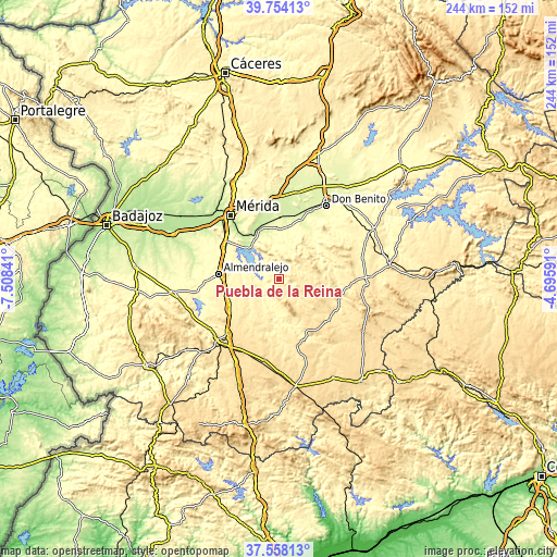 Topographic map of Puebla de la Reina