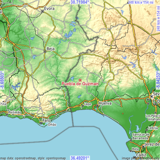 Topographic map of Puebla de Guzmán