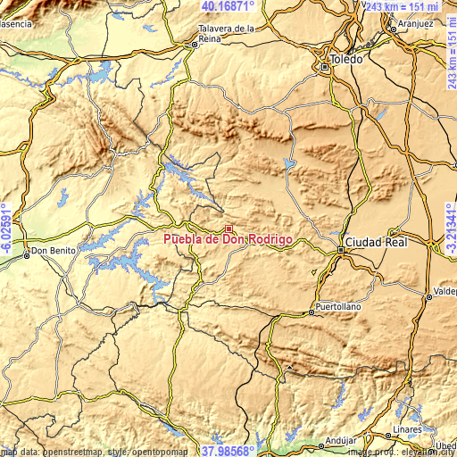 Topographic map of Puebla de Don Rodrigo