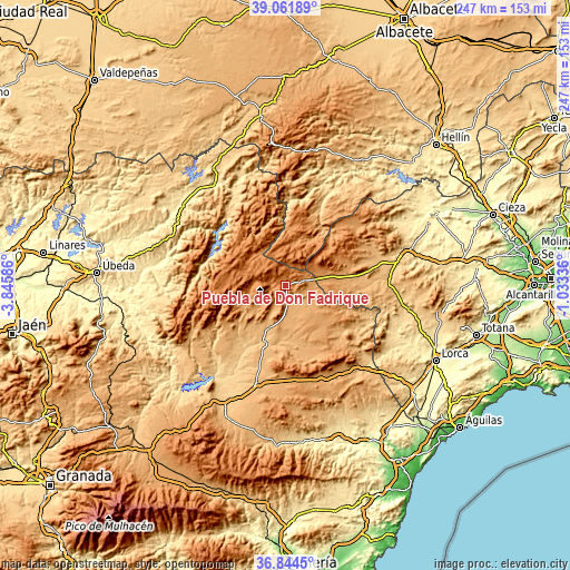 Topographic map of Puebla de Don Fadrique