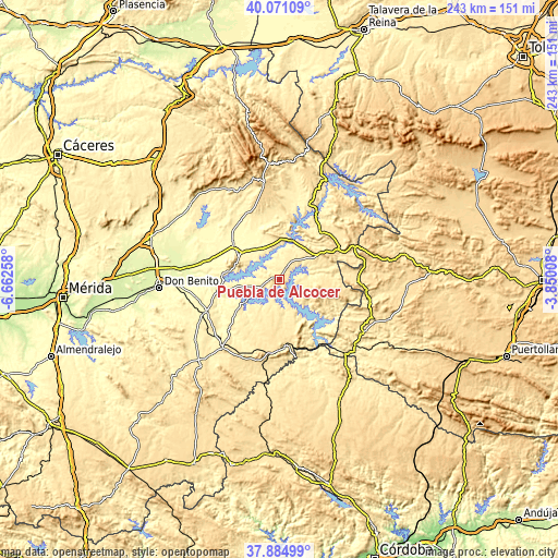 Topographic map of Puebla de Alcocer