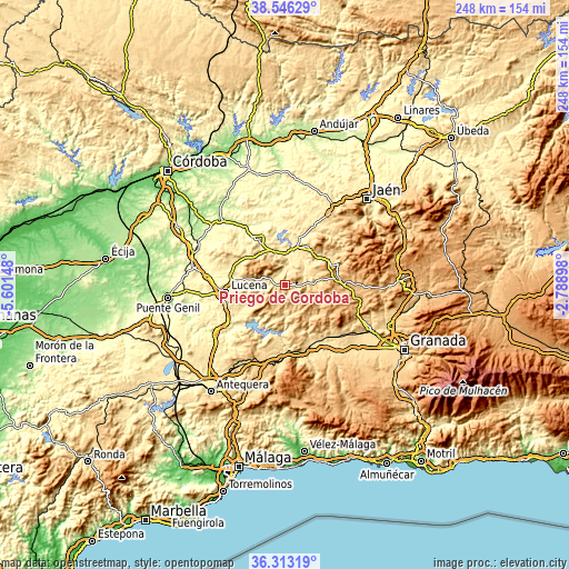 Topographic map of Priego de Córdoba