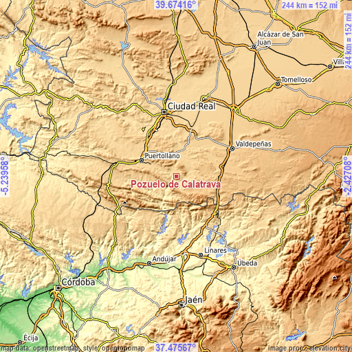 Topographic map of Pozuelo de Calatrava