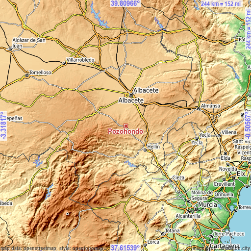 Topographic map of Pozohondo