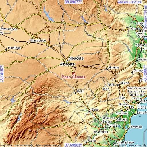 Topographic map of Pozo-Cañada