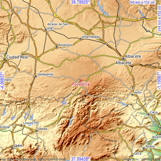 Topographic map of Povedilla