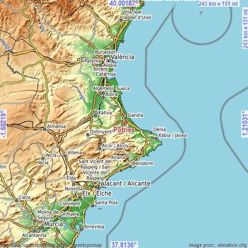 Topographic map of Potríes