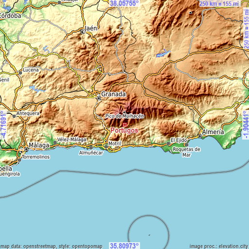 Topographic map of Pórtugos