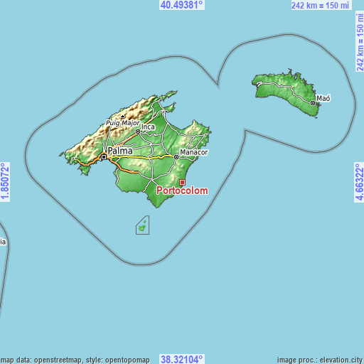 Topographic map of Portocolom