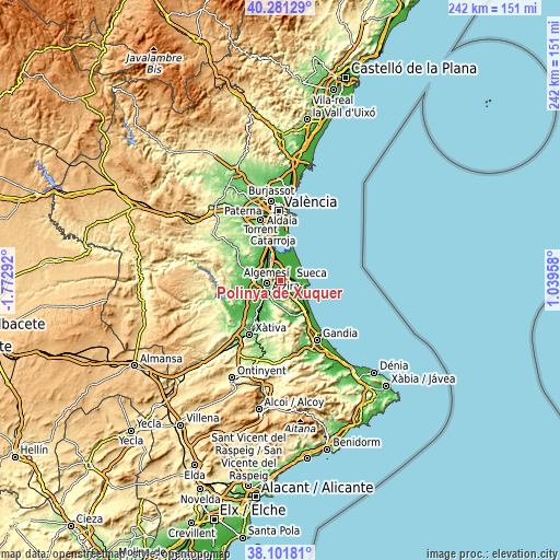 Topographic map of Polinyà de Xúquer