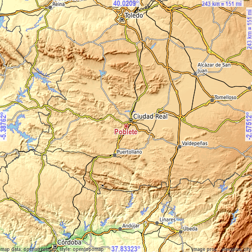 Topographic map of Poblete