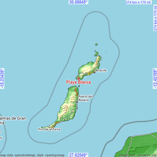 Topographic map of Playa Blanca