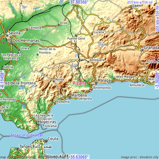 Topographic map of Pizarra