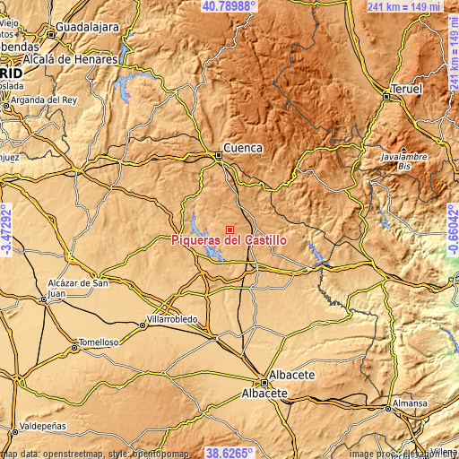 Topographic map of Piqueras del Castillo