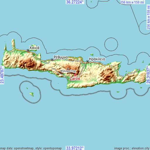 Topographic map of Zarós