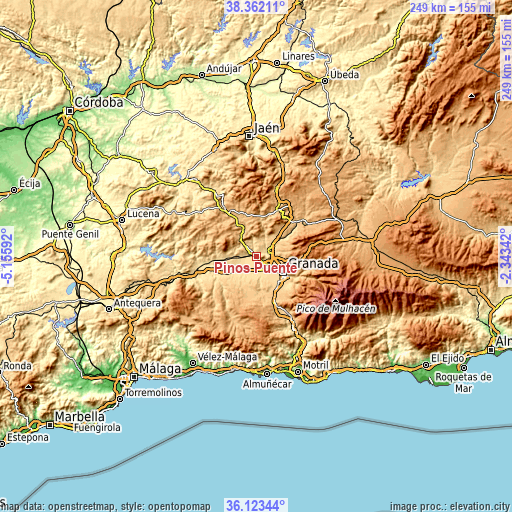 Topographic map of Pinos Puente