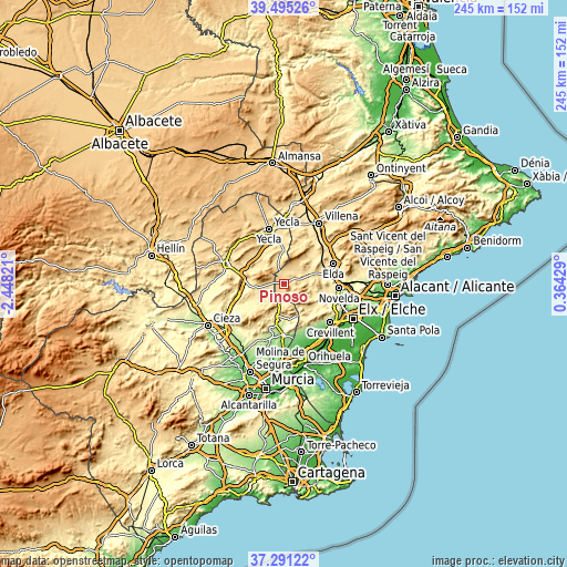 Topographic map of Pinoso