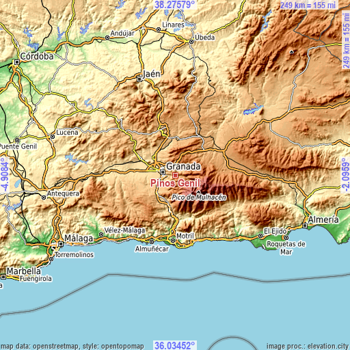 Topographic map of Pinos Genil