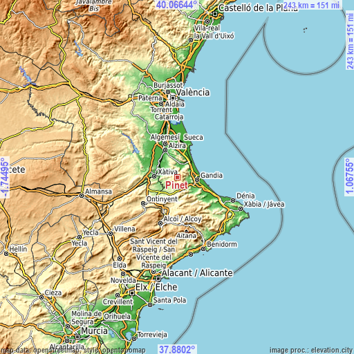 Topographic map of Pinet