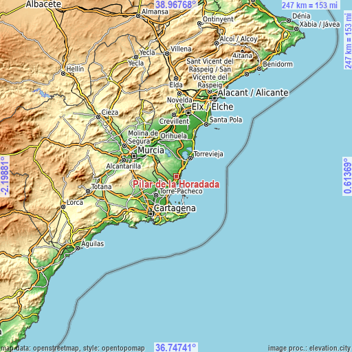 Topographic map of Pilar de la Horadada