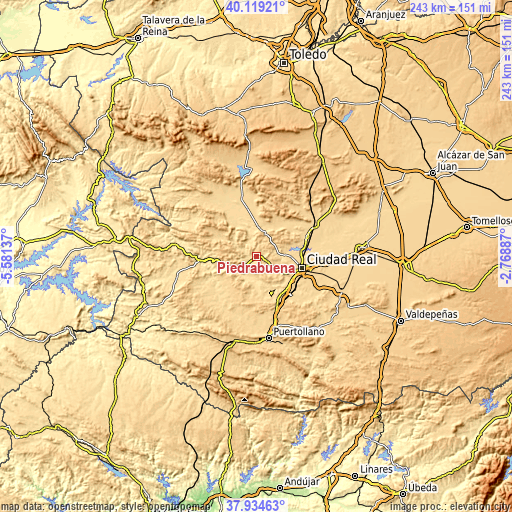 Topographic map of Piedrabuena