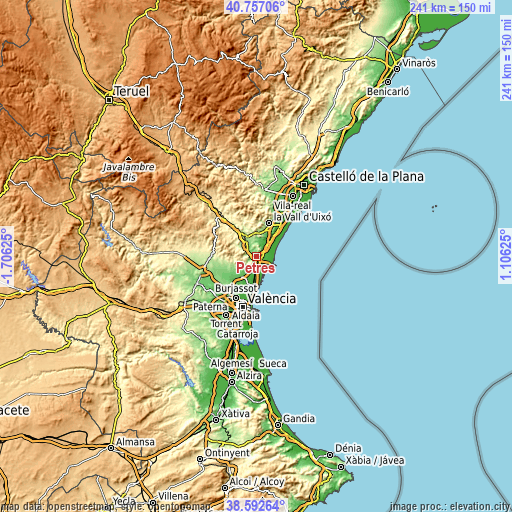 Topographic map of Petrés