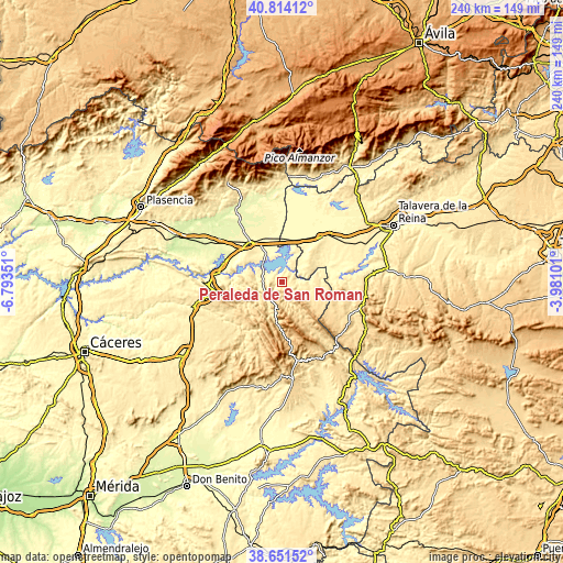 Topographic map of Peraleda de San Román