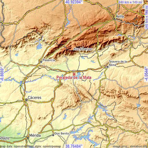 Topographic map of Peraleda de la Mata