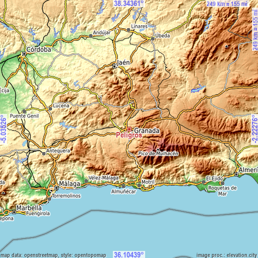 Topographic map of Peligros
