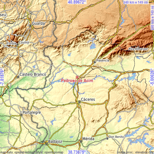 Topographic map of Pedroso de Acim
