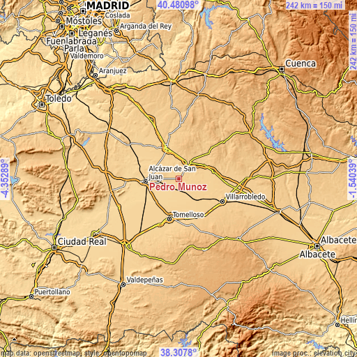 Topographic map of Pedro Muñoz