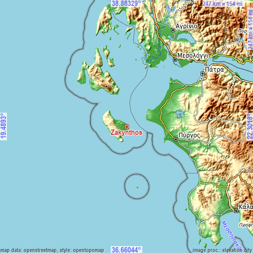 Topographic map of Zakynthos