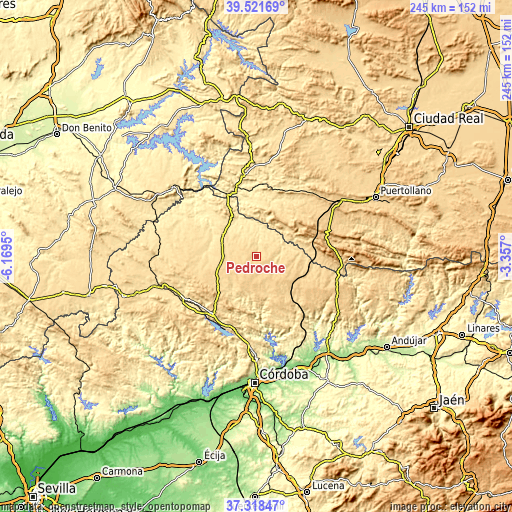 Topographic map of Pedroche